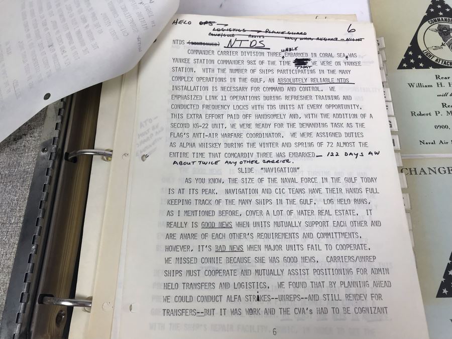Notebook With Dozens Of Speeches Written And Delivered By William 'Bill' H. Harris, RADM, USN (Ret.) Incl Speeches Addressing Vietnam War Coral Sea Combat Deployment Debrief & (2) Change Of Command Programs Commander Light Attack Wing Pacific - See Photos [Photo 9]