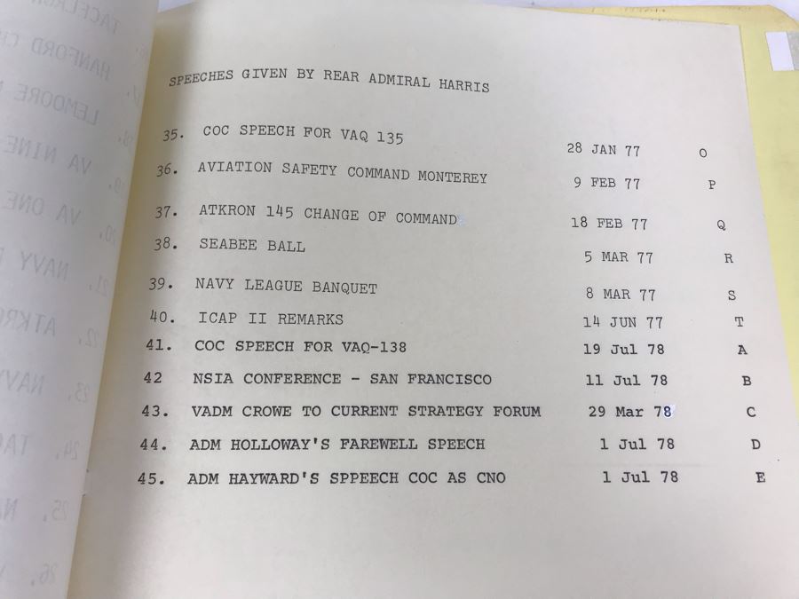 Notebook With Dozens Of Speeches Written And Delivered By William 'Bill' H. Harris, RADM, USN (Ret.) Incl Speeches Addressing Vietnam War Coral Sea Combat Deployment Debrief & (2) Change Of Command Programs Commander Light Attack Wing Pacific - See Photos [Photo 21]