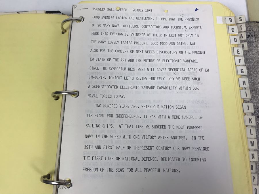 Notebook With Dozens Of Speeches Written And Delivered By William 'Bill' H. Harris, RADM, USN (Ret.) Incl Speeches Addressing Vietnam War Coral Sea Combat Deployment Debrief & (2) Change Of Command Programs Commander Light Attack Wing Pacific - See Photos [Photo 23]