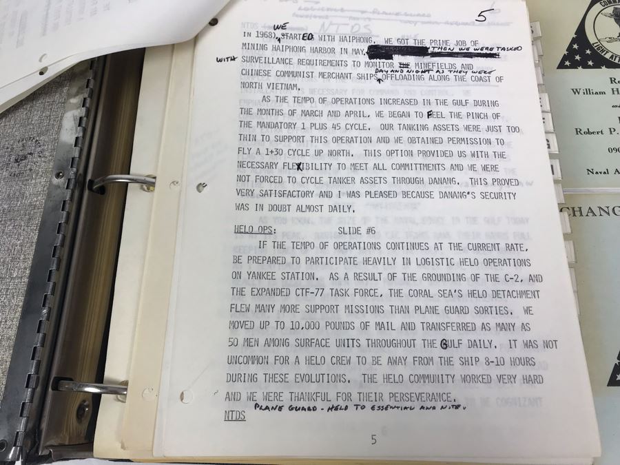 Notebook With Dozens Of Speeches Written And Delivered By William 'Bill' H. Harris, RADM, USN (Ret.) Incl Speeches Addressing Vietnam War Coral Sea Combat Deployment Debrief & (2) Change Of Command Programs Commander Light Attack Wing Pacific - See Photos [Photo 8]
