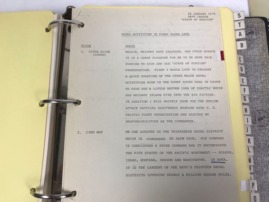 Notebook With Dozens Of Speeches Written And Delivered By William 'Bill' H. Harris, RADM, USN (Ret.) Incl Speeches Addressing Vietnam War Coral Sea Combat Deployment Debrief & (2) Change Of Command Programs Commander Light Attack Wing Pacific - See Photos [Photo 29]