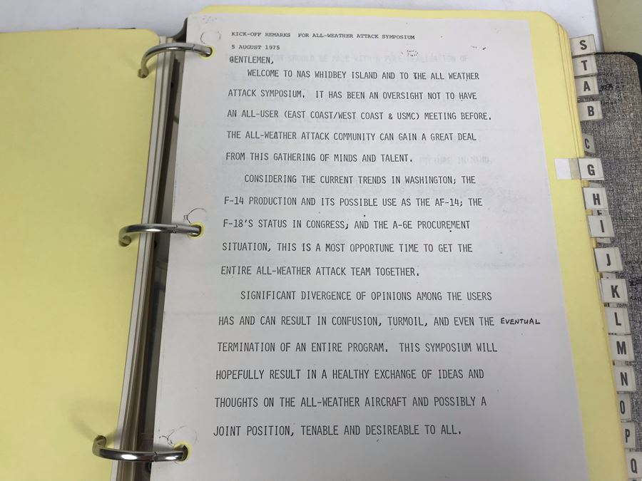 Notebook With Dozens Of Speeches Written And Delivered By William 'Bill' H. Harris, RADM, USN (Ret.) Incl Speeches Addressing Vietnam War Coral Sea Combat Deployment Debrief & (2) Change Of Command Programs Commander Light Attack Wing Pacific - See Photos [Photo 27]