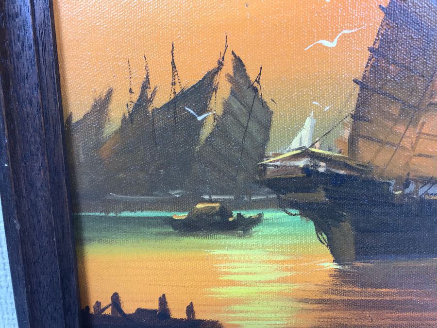 Signed Original Eastern Harbour Scene Oil Painting 17' X 14' [Photo 6]