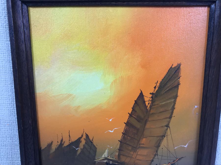 Signed Original Eastern Harbour Scene Oil Painting 17' X 14' [Photo 3]