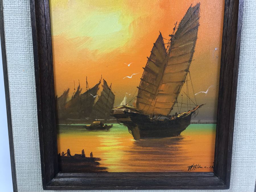 Signed Original Eastern Harbour Scene Oil Painting 17' X 14' [Photo 4]