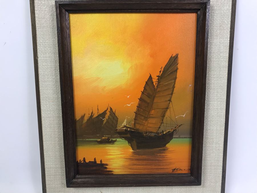 Signed Original Eastern Harbour Scene Oil Painting 17' X 14' [Photo 2]