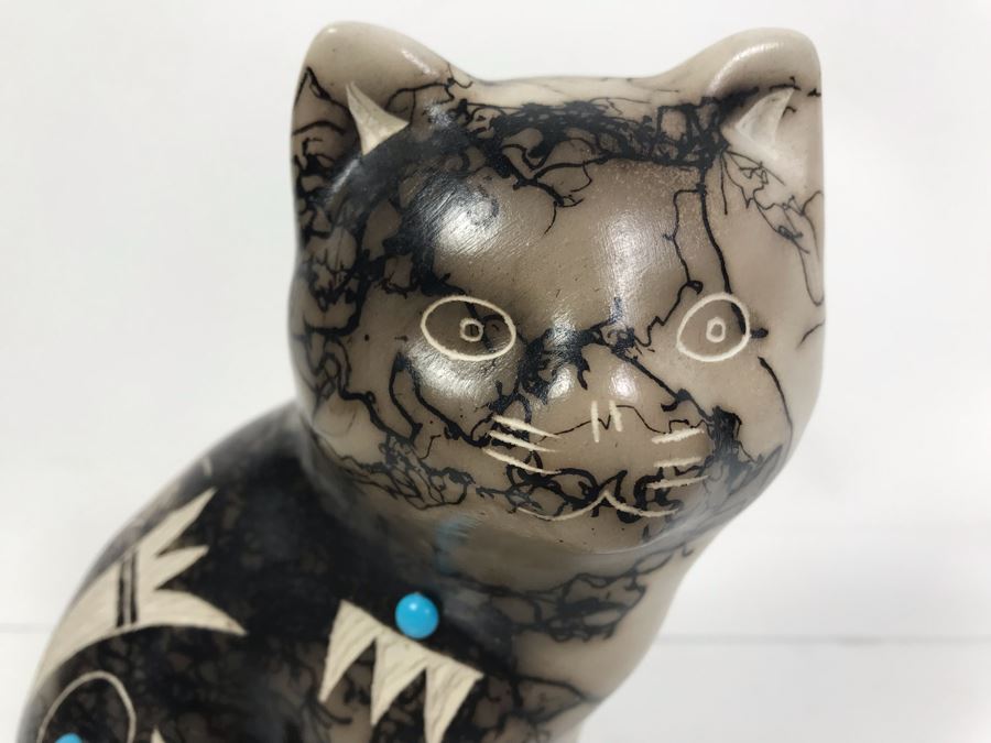 Navajo Horsehair Pottery Of Cat [Photo 4]