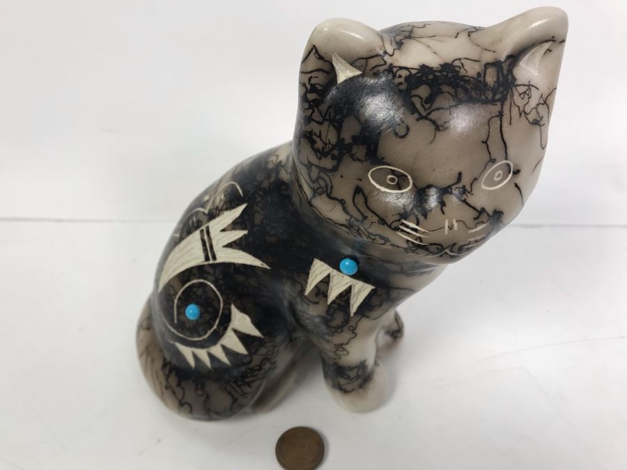 Navajo Horsehair Pottery Of Cat [Photo 3]