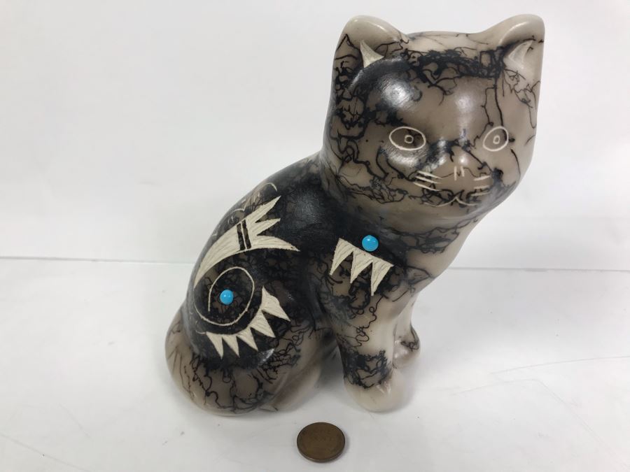 Navajo Horsehair Pottery Of Cat [Photo 2]