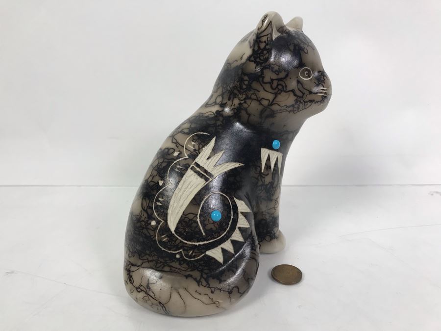 Navajo Horsehair Pottery Of Cat [Photo 7]