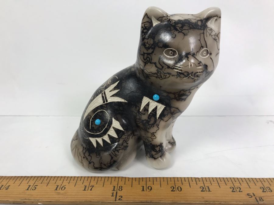 Navajo Horsehair Pottery Of Cat