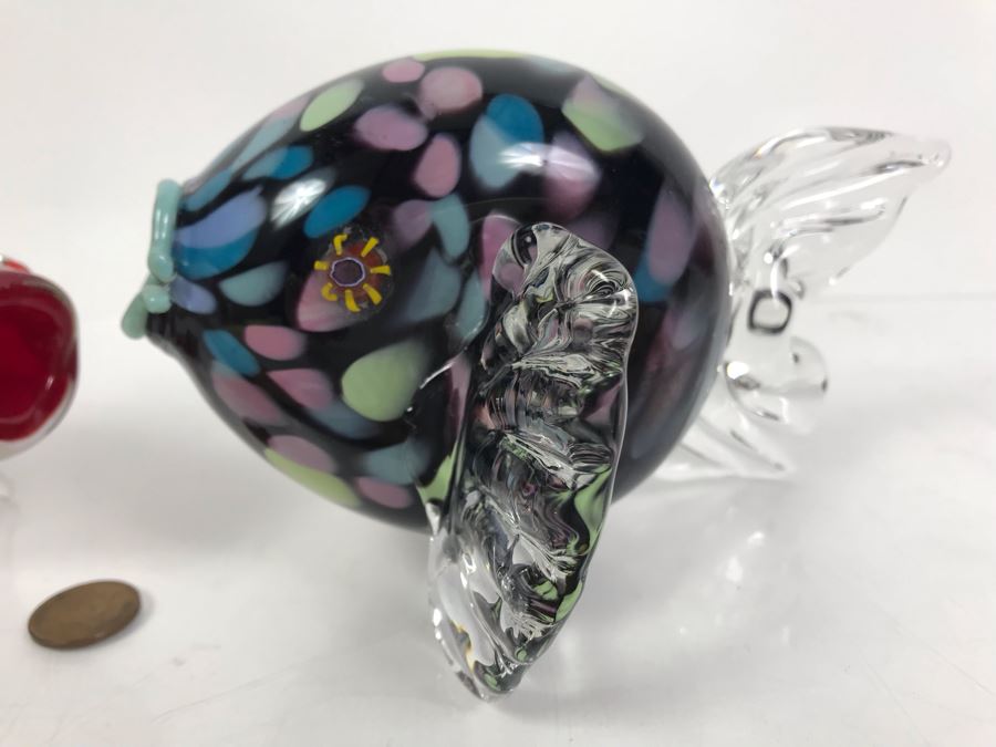 Pair Of Art Glass Fish Sculptures - Fish On Right Is Signed [Photo 3]