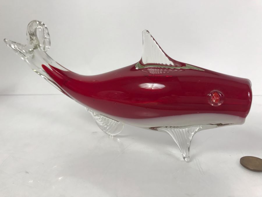 Pair Of Art Glass Fish Sculptures - Fish On Right Is Signed [Photo 8]