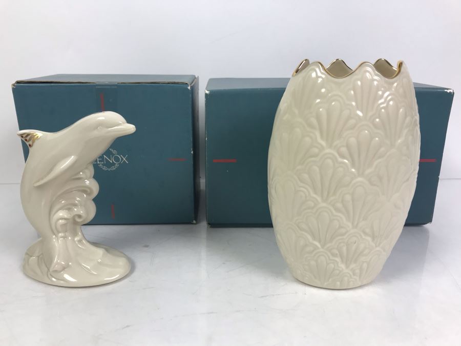 LENOX Vase And Dolphin Figurine With Original Boxes