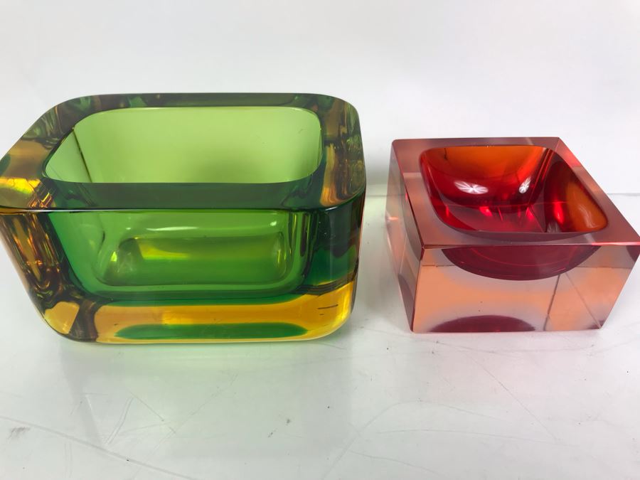 Set Of (3) Signed Vintage Italian Murano Glass Bowls By Flavio Poli [Photo 2]