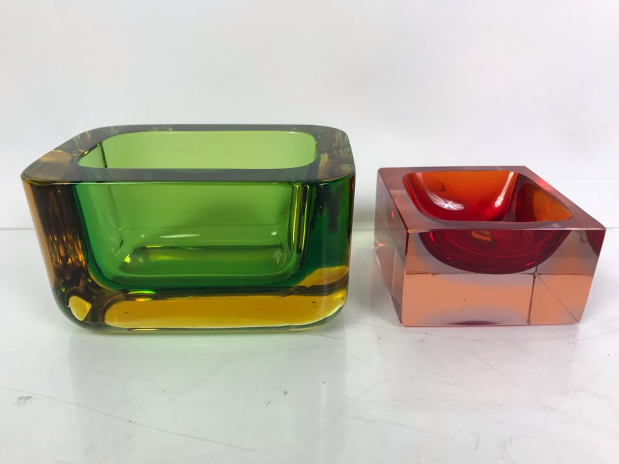 Set Of (3) Signed Vintage Italian Murano Glass Bowls By Flavio Poli [Photo 5]