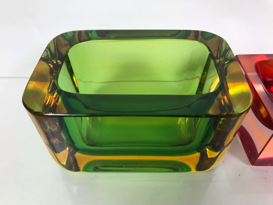 Set Of (3) Signed Vintage Italian Murano Glass Bowls By Flavio Poli [Photo 7]