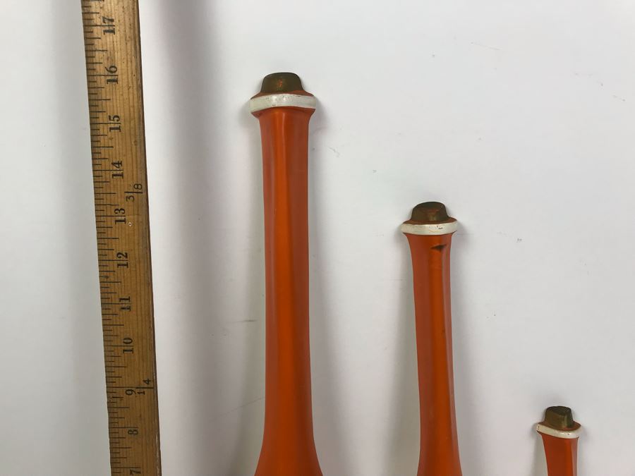 DANSK Designs Wooden Mid-Century Candleholders And Set Of (3) Mid-Century Orange Wall Decorations [Photo 10]