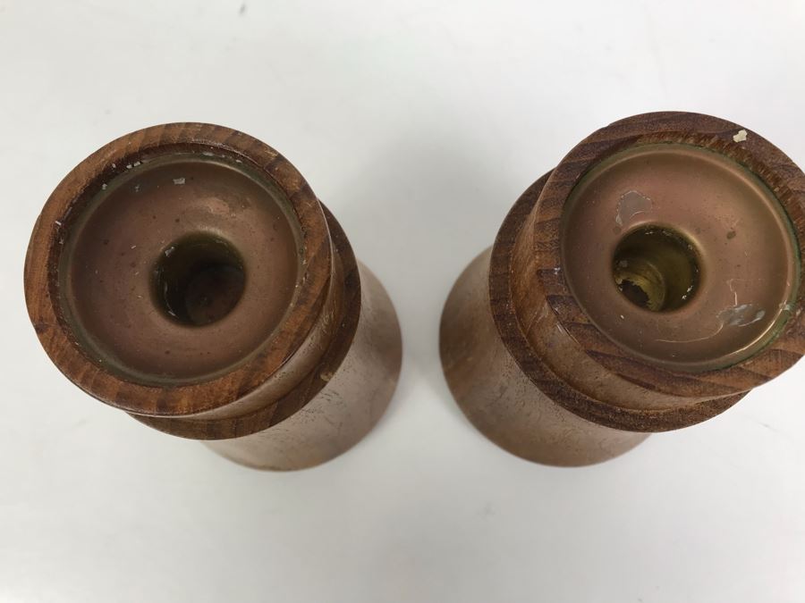 DANSK Designs Wooden Mid-Century Candleholders And Set Of (3) Mid-Century Orange Wall Decorations [Photo 12]