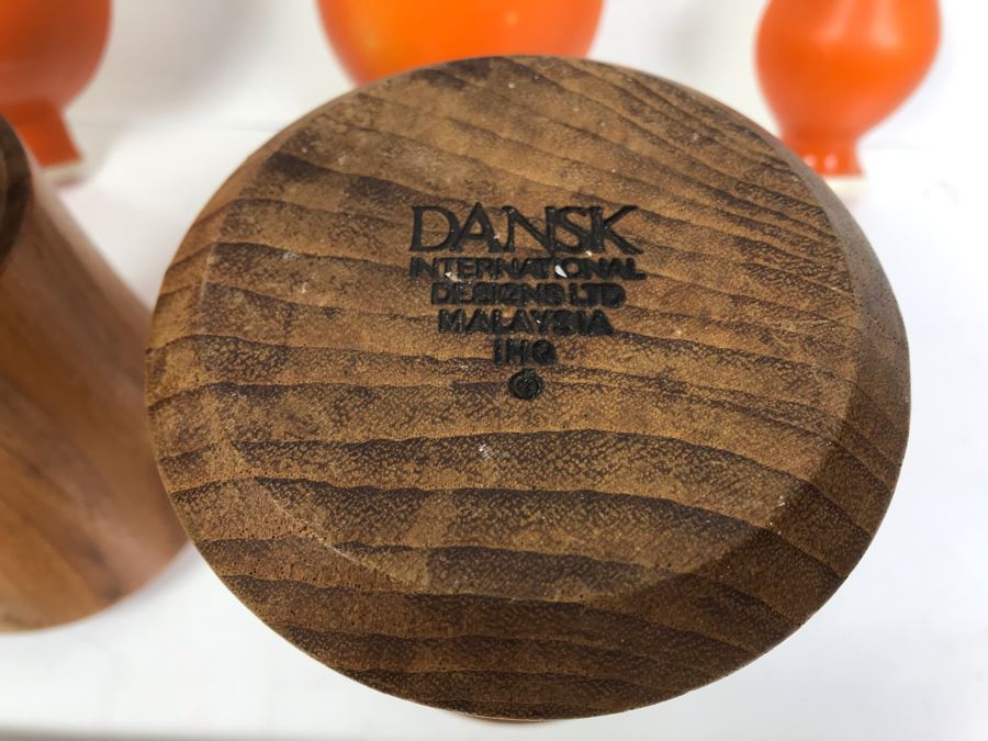 DANSK Designs Wooden Mid-Century Candleholders And Set Of (3) Mid-Century Orange Wall Decorations [Photo 5]