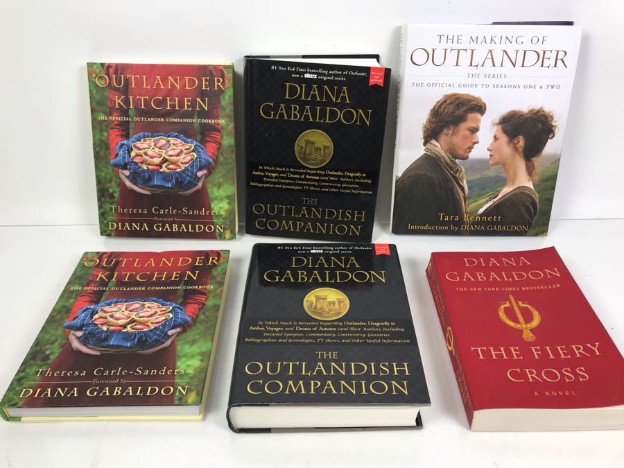 Collection Of Diana Gabaldon Books: SIGNED Copy Of The Fiery Cross, (2) Outlander Kitchen Books, (2) The Outlandish Companion And The Making Of Outlander The Series [Photo 1]