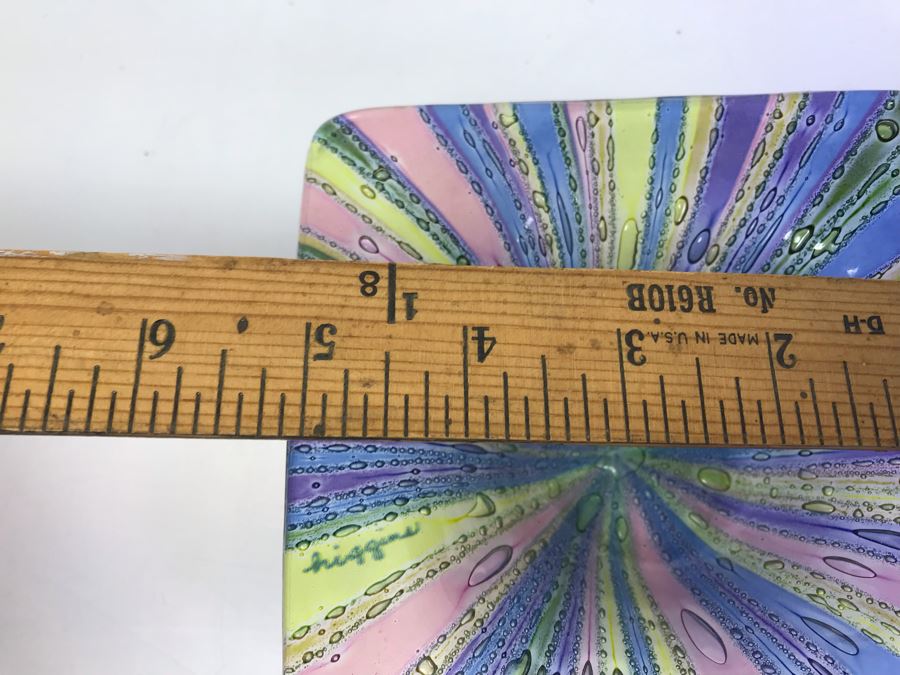 Signed Higgins Art Glass Bowl Dish 5'W And Hand Blown Art Glass Cobalt Blue Bottle Vase 7'H [Photo 11]