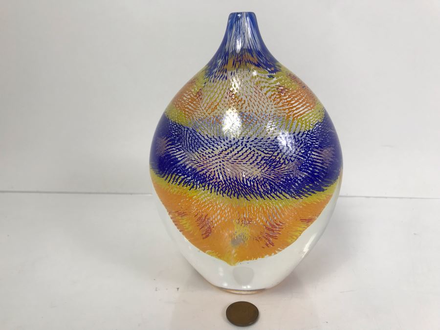  Signed Art Glass Vase By Mossman 2002 HEAVY 6'H