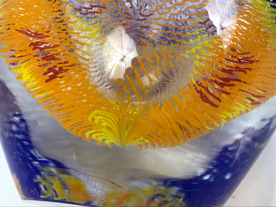  Signed Art Glass Vase By Mossman 2002 HEAVY 6'H [Photo 16]