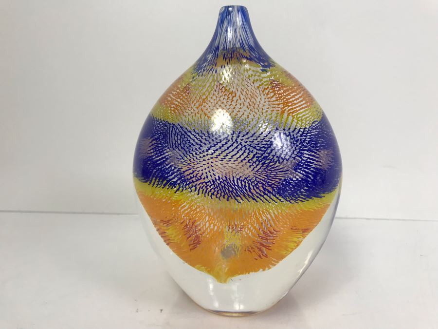  Signed Art Glass Vase By Mossman 2002 HEAVY 6'H [Photo 3]