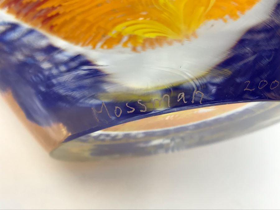  Signed Art Glass Vase By Mossman 2002 HEAVY 6'H [Photo 11]