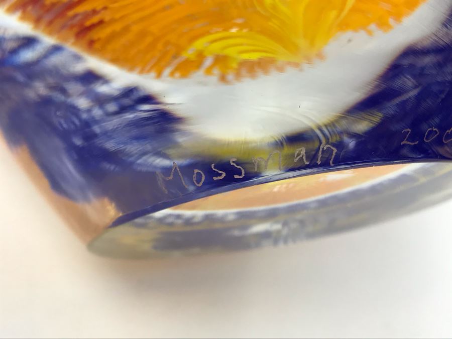  Signed Art Glass Vase By Mossman 2002 HEAVY 6'H [Photo 12]