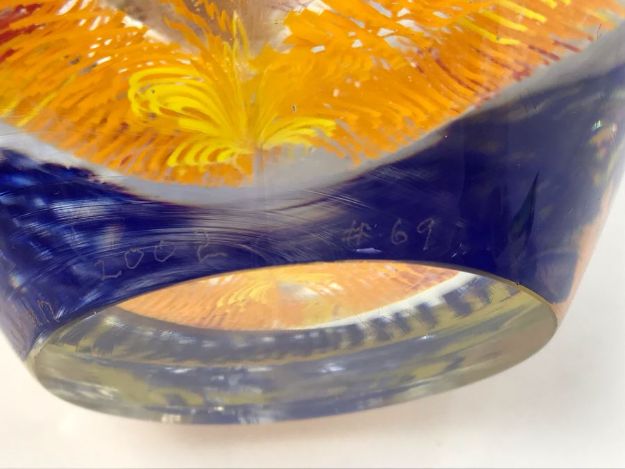  Signed Art Glass Vase By Mossman 2002 HEAVY 6'H [Photo 14]