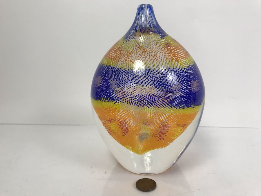  Signed Art Glass Vase By Mossman 2002 HEAVY 6'H [Photo 2]