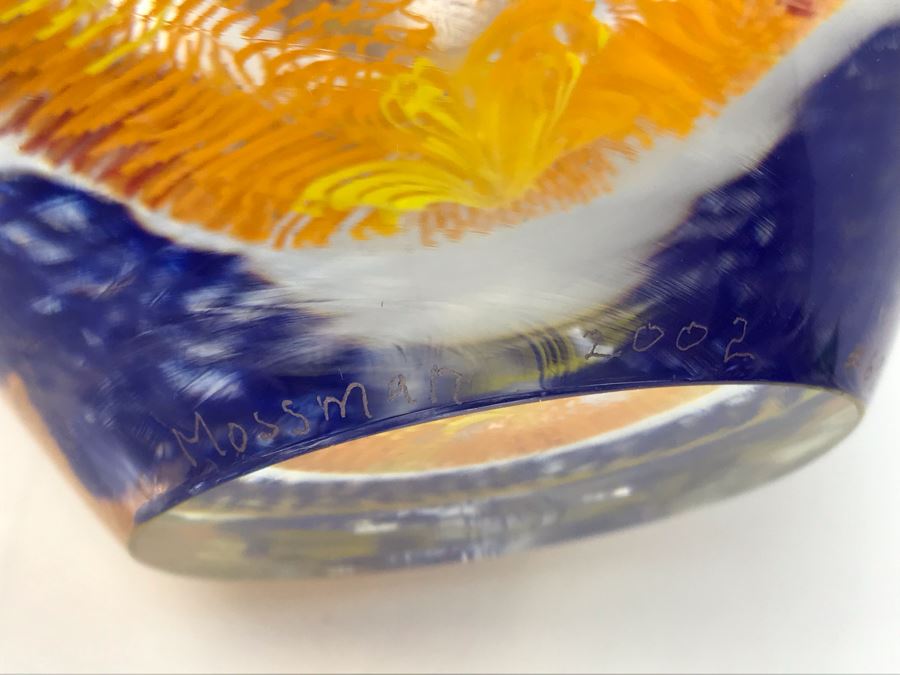  Signed Art Glass Vase By Mossman 2002 HEAVY 6'H [Photo 13]