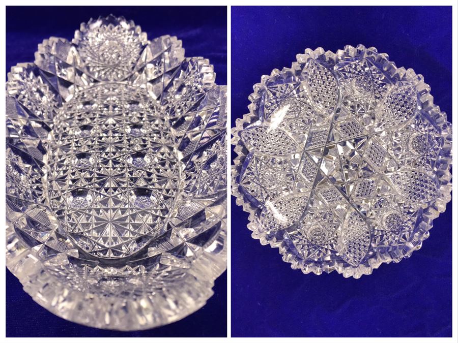 Pair Of ABP Cut Crystal Serving Pieces Dish Bowl
