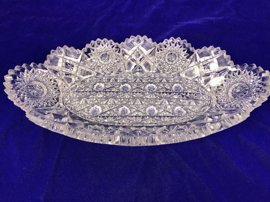 Pair Of ABP Cut Crystal Serving Pieces Dish Bowl [Photo 9]