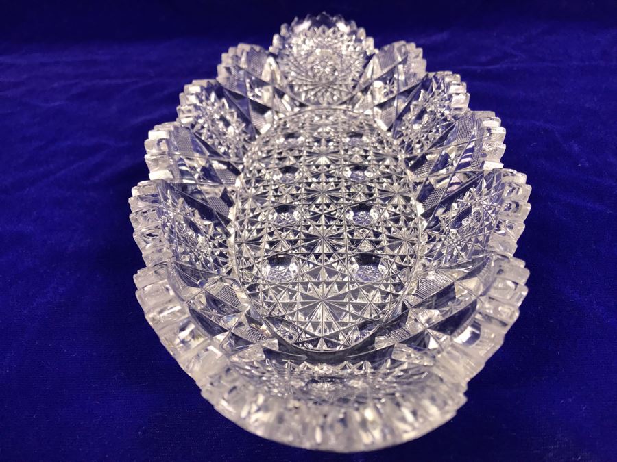 Pair Of ABP Cut Crystal Serving Pieces Dish Bowl [Photo 7]