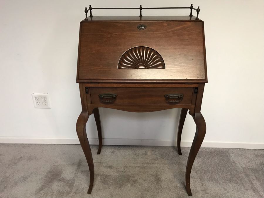 Antique Wooden Secretary Desk Owned By William 'Bill' H. Harris, RADM, USN (Ret.) 27”W X 16”D X 43”H