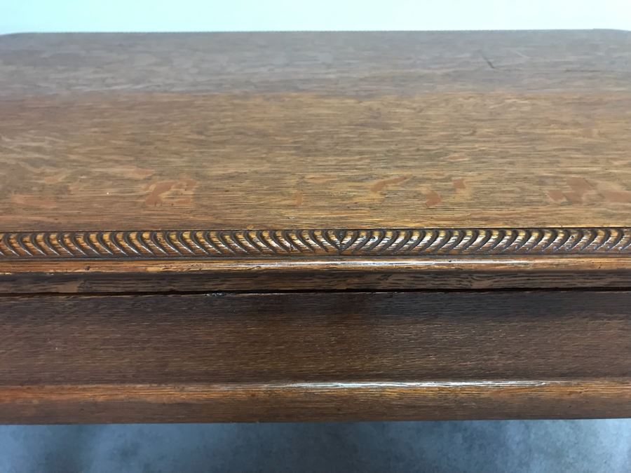 Vintage Tiger Oak Writing Desk With Ball And Claw Feet And Deep Drawer Owned By William 'Bill' H. Harris, RADM, USN (Ret.) 38'W X 25'D X 29'H [Photo 4]