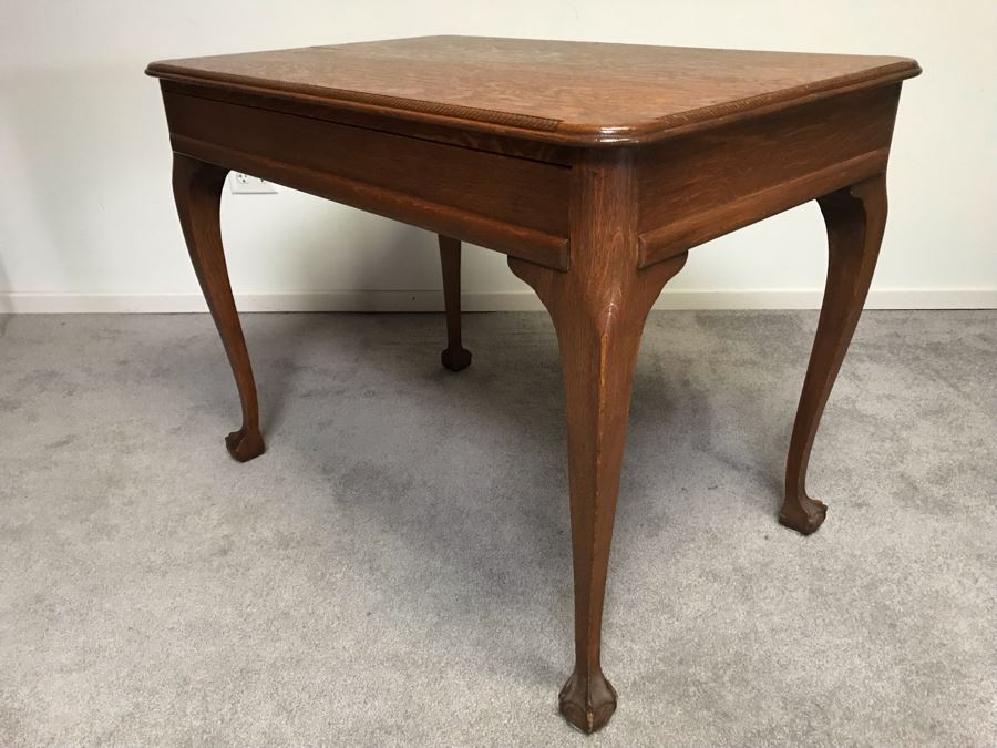 Vintage Tiger Oak Writing Desk With Ball And Claw Feet And Deep Drawer Owned By William 'Bill' H. Harris, RADM, USN (Ret.) 38'W X 25'D X 29'H [Photo 11]