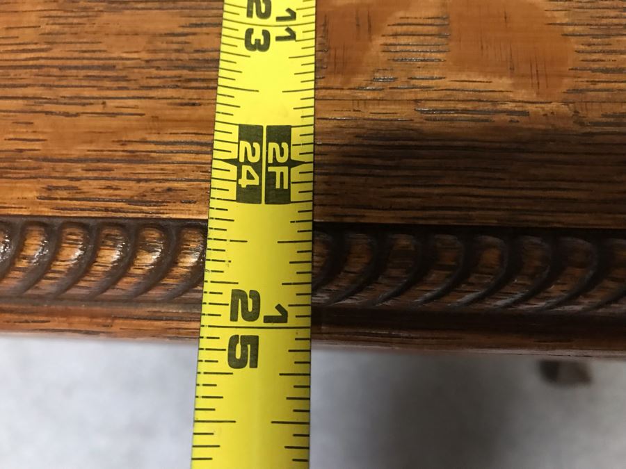 Vintage Tiger Oak Writing Desk With Ball And Claw Feet And Deep Drawer Owned By William 'Bill' H. Harris, RADM, USN (Ret.) 38'W X 25'D X 29'H [Photo 17]