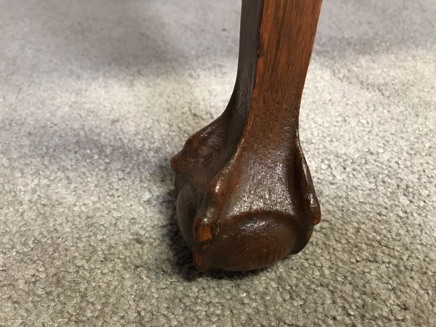 Vintage Tiger Oak Writing Desk With Ball And Claw Feet And Deep Drawer Owned By William 'Bill' H. Harris, RADM, USN (Ret.) 38'W X 25'D X 29'H [Photo 7]