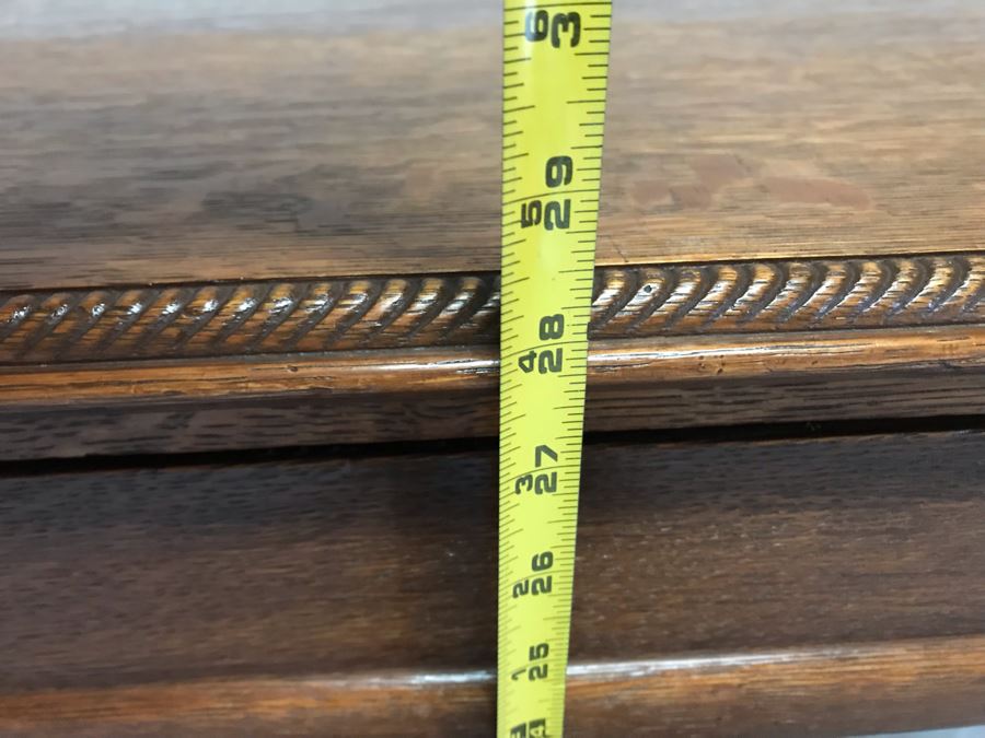 Vintage Tiger Oak Writing Desk With Ball And Claw Feet And Deep Drawer Owned By William 'Bill' H. Harris, RADM, USN (Ret.) 38'W X 25'D X 29'H [Photo 18]