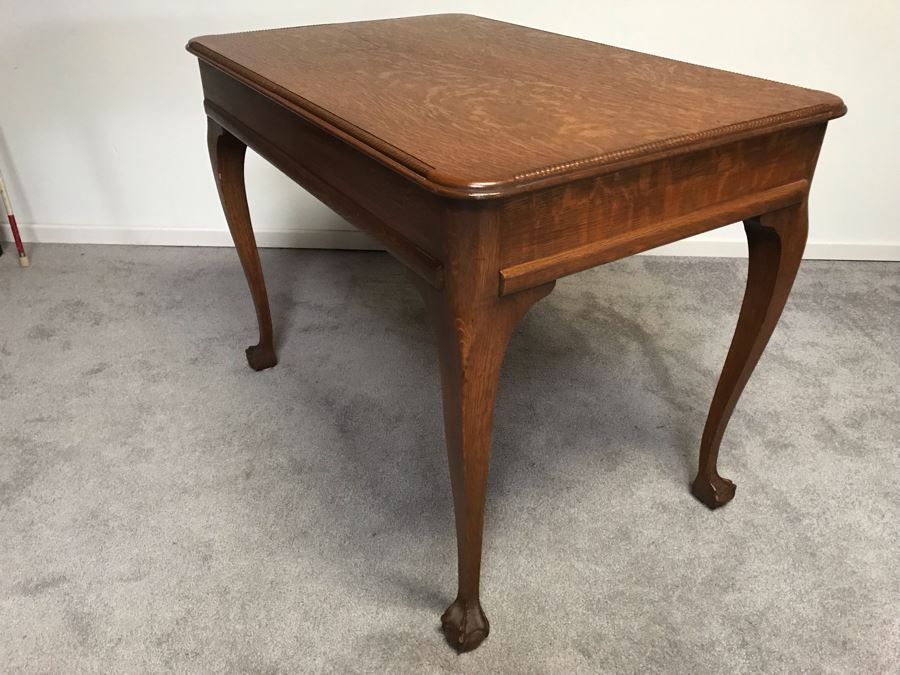 Vintage Tiger Oak Writing Desk With Ball And Claw Feet And Deep Drawer Owned By William 'Bill' H. Harris, RADM, USN (Ret.) 38'W X 25'D X 29'H [Photo 15]