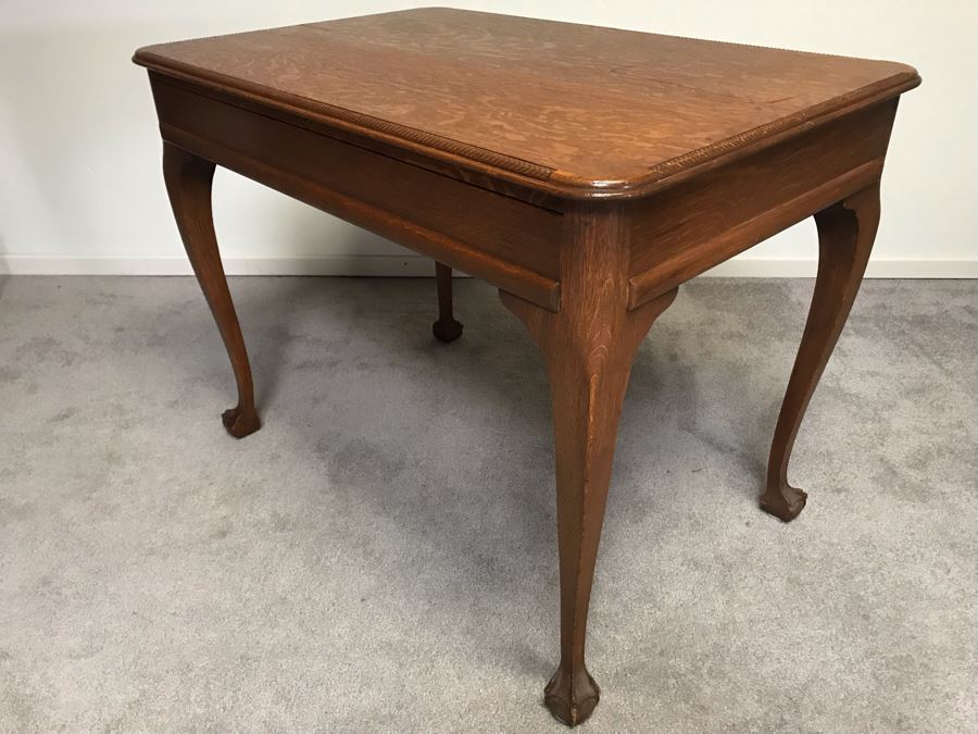 Vintage Tiger Oak Writing Desk With Ball And Claw Feet And Deep Drawer Owned By William 'Bill' H. Harris, RADM, USN (Ret.) 38'W X 25'D X 29'H [Photo 12]