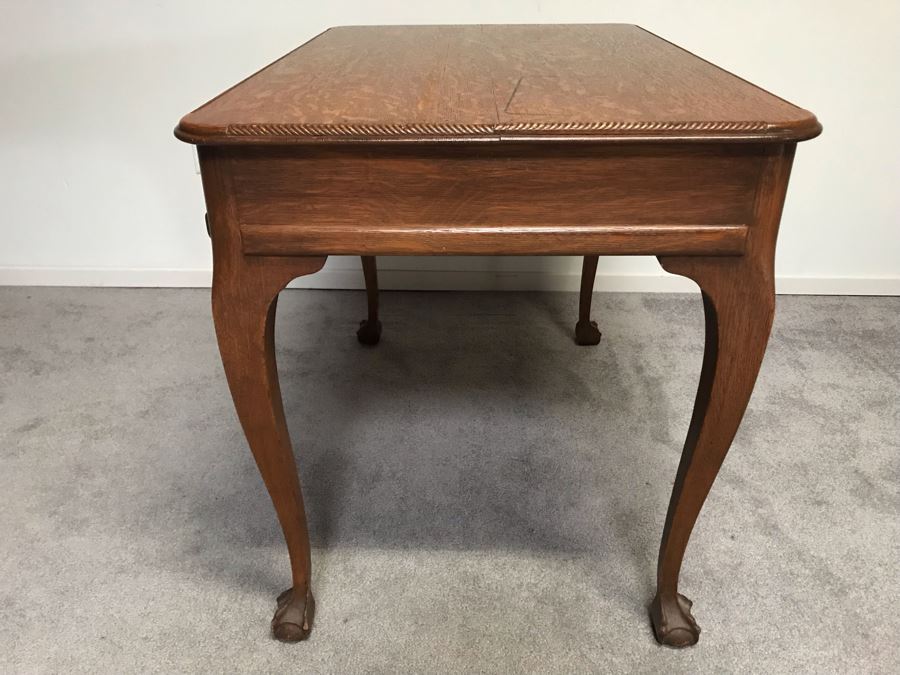 Vintage Tiger Oak Writing Desk With Ball And Claw Feet And Deep Drawer Owned By William 'Bill' H. Harris, RADM, USN (Ret.) 38'W X 25'D X 29'H [Photo 13]