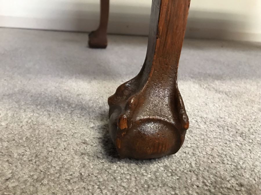 Vintage Tiger Oak Writing Desk With Ball And Claw Feet And Deep Drawer Owned By William 'Bill' H. Harris, RADM, USN (Ret.) 38'W X 25'D X 29'H [Photo 6]