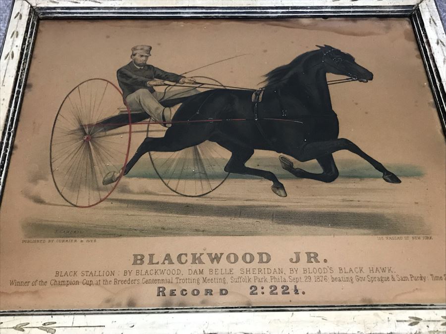 Collection Of (9) Antique Currier And Ives Prints In Antique Frames Mainly Of Horse Trotters Each Measuring 15.5' X 12.5' [Photo 6]