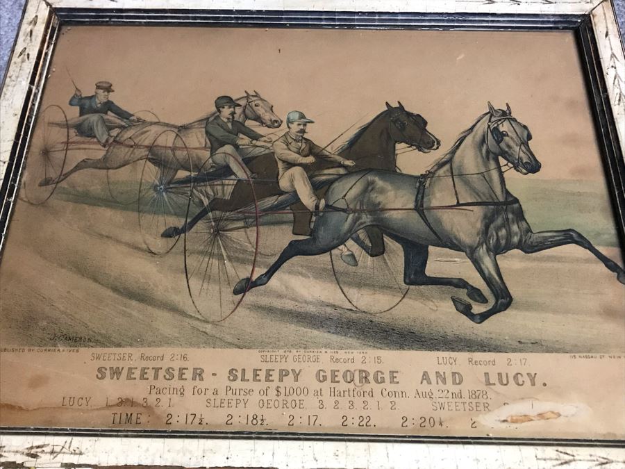 Collection Of (9) Antique Currier And Ives Prints In Antique Frames Mainly Of Horse Trotters Each Measuring 15.5' X 12.5' [Photo 4]
