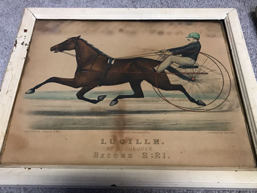 Collection Of (9) Antique Currier And Ives Prints In Antique Frames Mainly Of Horse Trotters Each Measuring 15.5' X 12.5' [Photo 12]